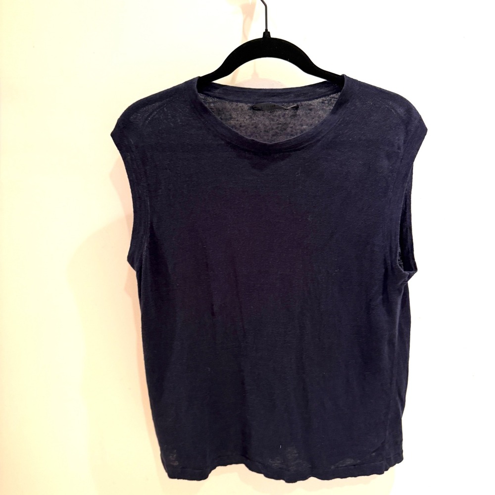 Jenni Kayne Linen Top XL Black Boxy Tee Minimalist Coastal Quiet Luxury